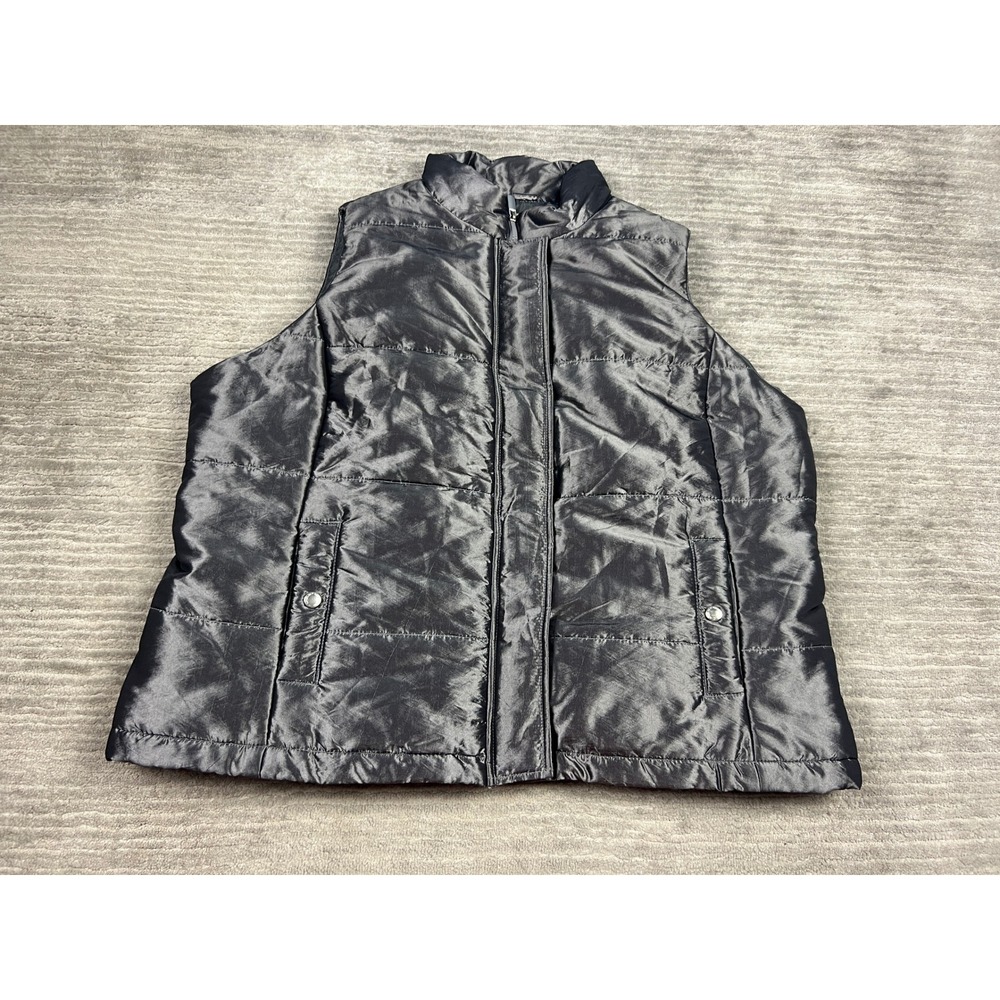 Jones New York Sport Puffer Vest Womens 2X Gray Metallic Quilted Zip Snap